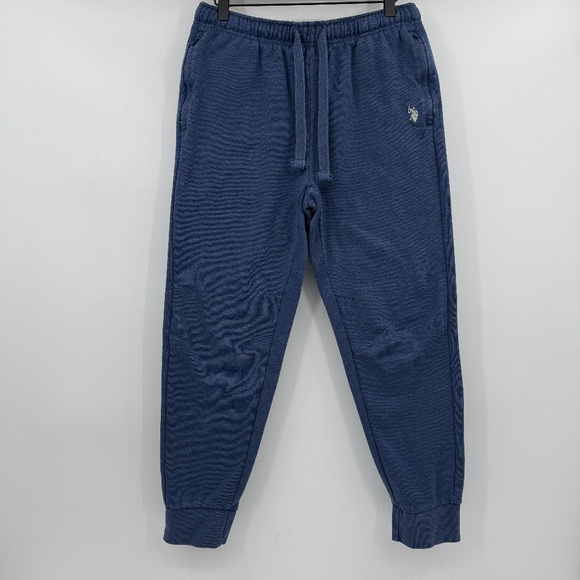 US Polo Assn Joggers Men Medium Blue Fleece Sweatpants Pony Elastic Drawstring - Picture 1 of 12